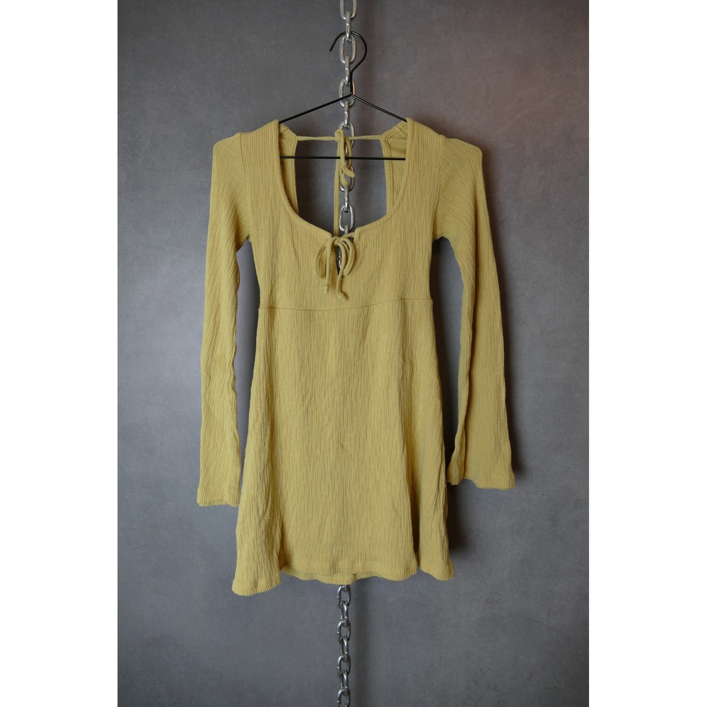 Free People Beach Dress XS Brynne‎ Ribbed Open Back Long Sleeve Mini Dres